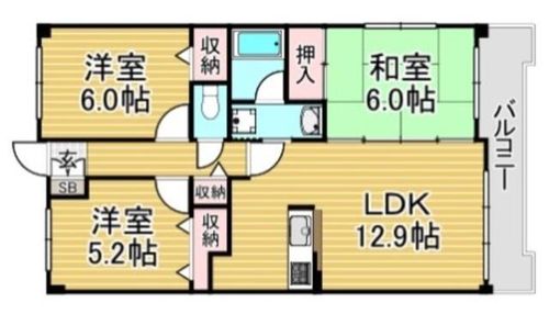 福岡県春日市春日原北町1丁目(マンション)の賃貸物件の間取り