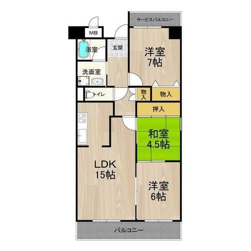 大阪府茨木市沢良宜西3丁目(マンション)の賃貸物件の間取り