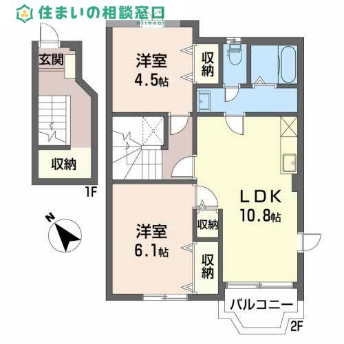 愛知県岡崎市東大友町字西浦(アパート)の賃貸物件の間取り