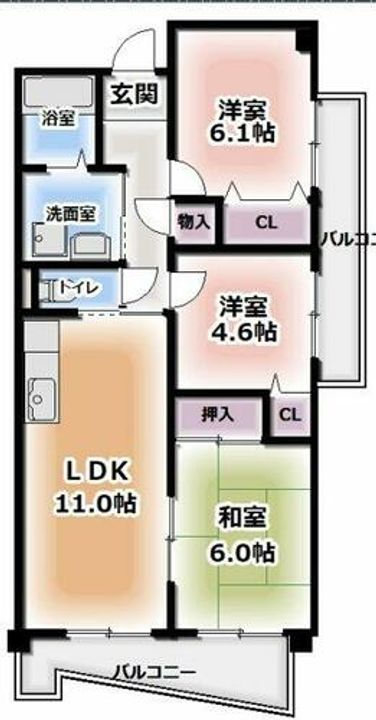 大阪府四條畷市中野2丁目(マンション)の賃貸物件の間取り