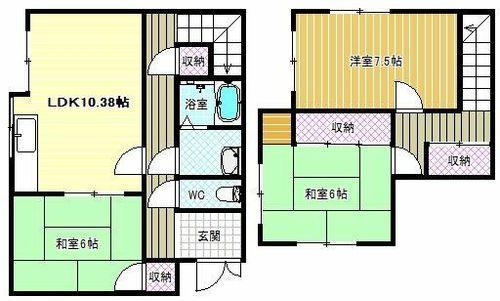 大阪府羽曳野市野(一戸建)の賃貸物件の間取り