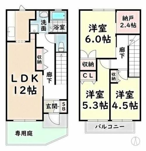 愛知県名古屋市瑞穂区下山町1丁目(タウンハウス)の賃貸物件の間取り