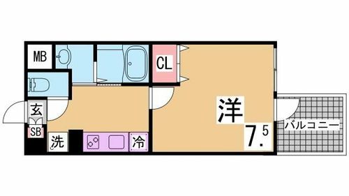 兵庫県神戸市兵庫区永沢町4丁目(マンション)の賃貸物件の間取り