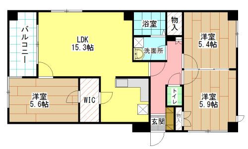 福岡県北九州市小倉南区南方5丁目(マンション)の賃貸物件の間取り