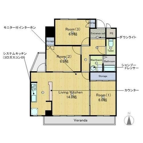 愛知県名古屋市天白区植田東3丁目(マンション)の賃貸物件の間取り