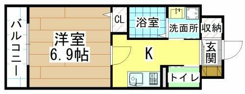 福岡県北九州市小倉北区木町3丁目(マンション)の賃貸物件の間取り
