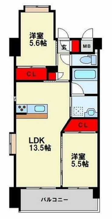 福岡県北九州市八幡東区西本町3丁目(マンション)の賃貸物件の間取り