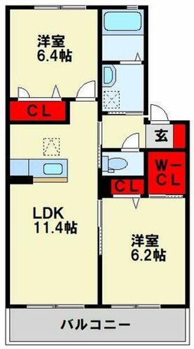 福岡県北九州市八幡西区本城学研台3丁目(アパート)の賃貸物件の間取り