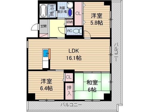 大阪府茨木市橋の内3丁目(マンション)の賃貸物件の間取り