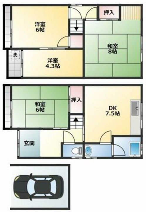 大阪府東大阪市上六万寺町(一戸建)の賃貸物件の間取り