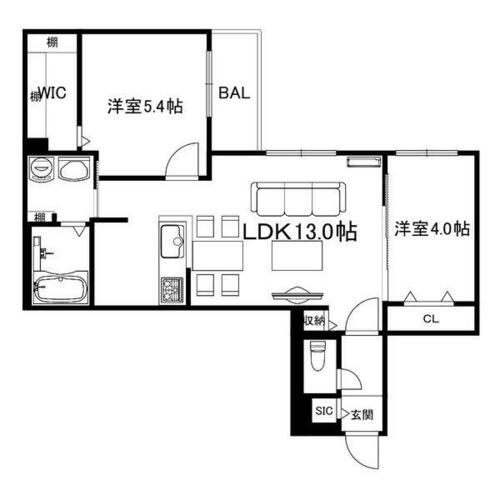 北海道札幌市中央区南十条西13丁目(マンション)の賃貸物件の間取り