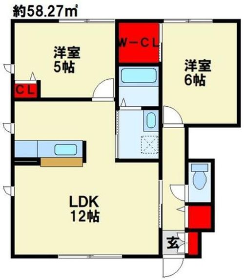 福岡県北九州市八幡西区上の原1丁目(アパート)の賃貸物件の間取り