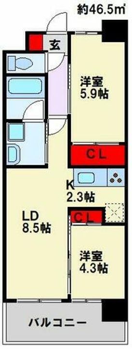 福岡県北九州市若松区童子丸1丁目(マンション)の賃貸物件の間取り
