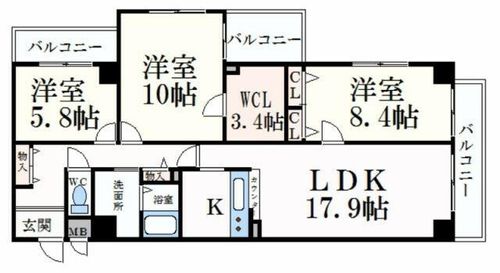 キャッスルコート東辻井の間取り