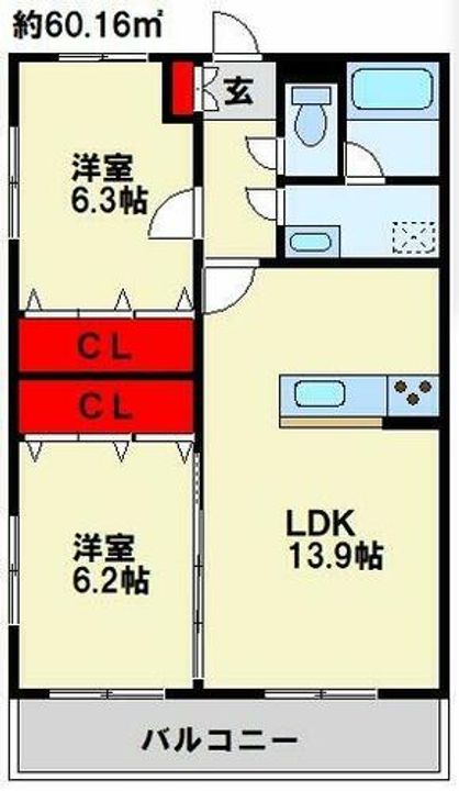 福岡県北九州市小倉北区白銀1丁目(マンション)の賃貸物件の間取り