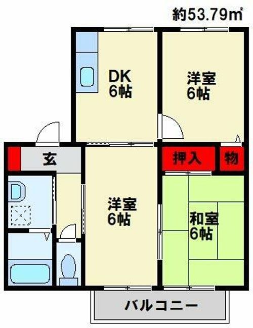 福岡県遠賀郡水巻町二東2丁目(アパート)の賃貸物件の間取り