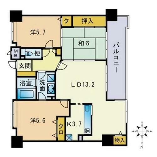 福岡県福岡市中央区荒戸2丁目(マンション)の賃貸物件の間取り
