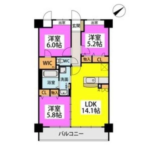 福岡県大野城市下大利1丁目(マンション)の賃貸物件の間取り
