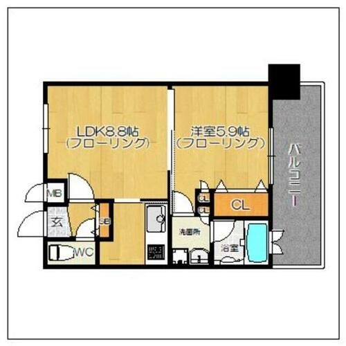 福岡県福岡市博多区住吉3丁目(マンション)の賃貸物件の間取り