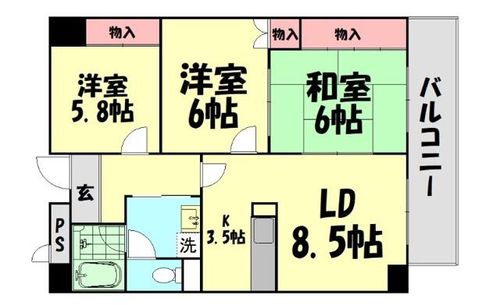 大阪府貝塚市橋本(マンション)の賃貸物件の間取り
