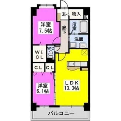 福岡県糟屋郡粕屋町大字仲原(マンション)の賃貸物件の間取り