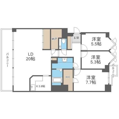 北海道札幌市中央区南一条西27丁目(マンション)の賃貸物件の間取り