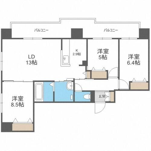 北海道札幌市中央区北十条西19丁目(マンション)の賃貸物件の間取り