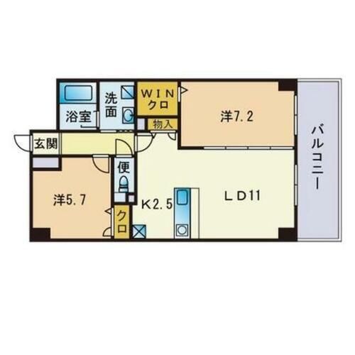 福岡県福岡市中央区大手門2丁目(マンション)の賃貸物件の間取り
