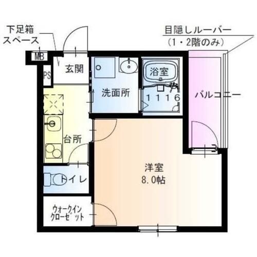 大阪府大阪市東住吉区湯里2丁目(アパート)の賃貸物件の間取り