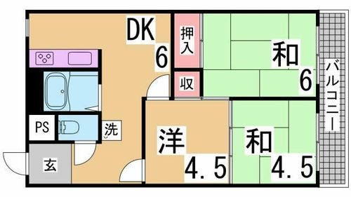 兵庫県神戸市北区鈴蘭台北町7丁目(マンション)の賃貸物件の間取り