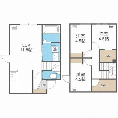 北海道札幌市北区太平二条4丁目(テラスハウス)の賃貸物件の間取り
