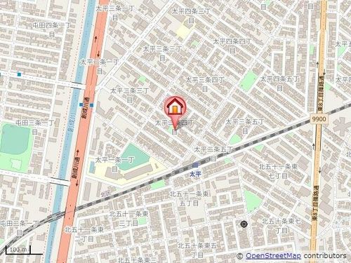 北海道札幌市北区太平二条4丁目(テラスハウス)の賃貸物件の地図