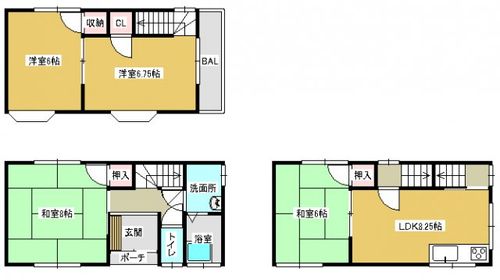 大阪府大東市北条5丁目(テラスハウス)の賃貸物件の間取り