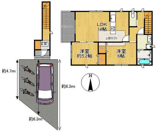 京都府八幡市八幡源氏垣外(一戸建)の賃貸物件の間取り