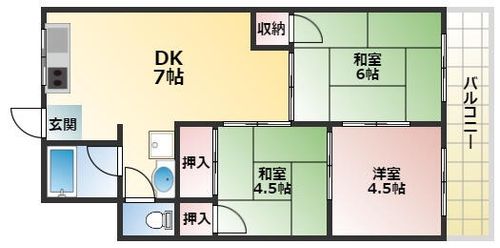 兵庫県姫路市田寺東2丁目(マンション)の賃貸物件の間取り