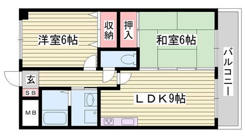 兵庫県姫路市北平野5丁目(マンション)の賃貸物件301の間取り