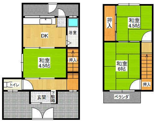 大阪府箕面市桜5丁目(テラスハウス)の賃貸物件の間取り