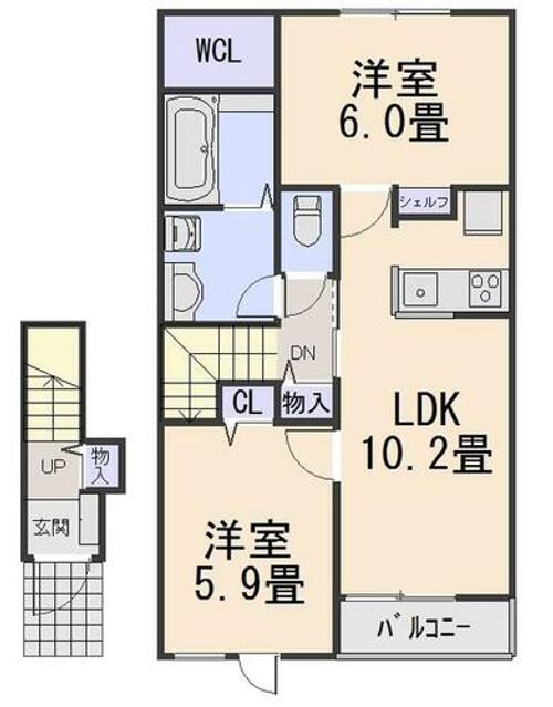 京都府木津川市木津瓦谷(アパート)の賃貸物件の間取り