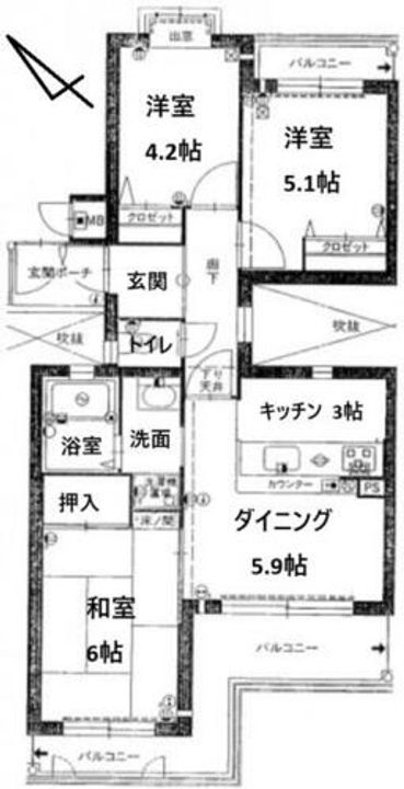 兵庫県神戸市長田区西丸山町3丁目(マンション)の賃貸物件の間取り