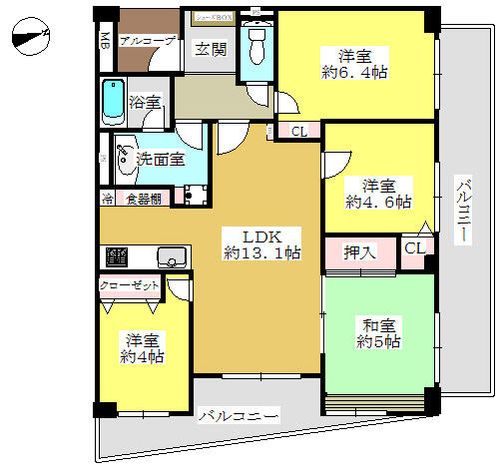 兵庫県西宮市甲子園一番町(マンション)の賃貸物件の間取り