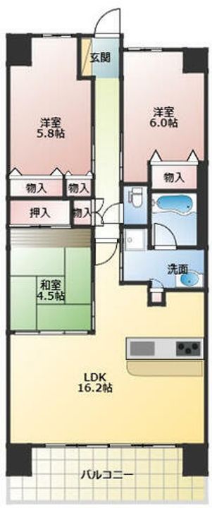 大阪府堺市北区金岡町(マンション)の賃貸物件の間取り