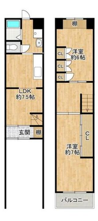 大阪府大阪市城東区今福西3丁目(テラスハウス)の賃貸物件の間取り