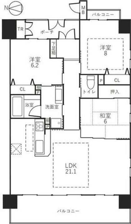 パデシオン京都駅前Ⅱ番館|角住戸|5階の間取り
