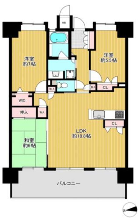 福岡県福岡市博多区千代1丁目(マンション)の賃貸物件の間取り