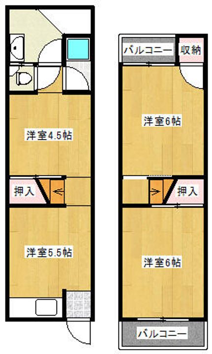 大阪府寝屋川市木田元宮2丁目(テラスハウス)の賃貸物件の間取り
