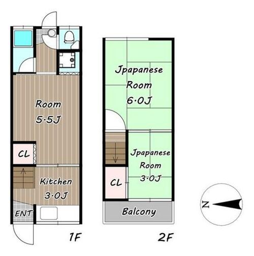 大阪府藤井寺市船橋町(テラスハウス)の賃貸物件の間取り