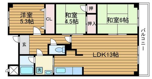 大阪府吹田市五月が丘北(マンション)の賃貸物件の間取り