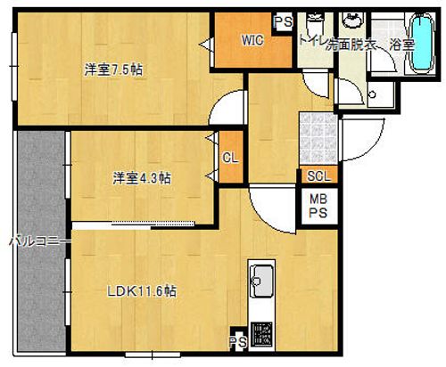 大阪府大東市浜町(マンション)の賃貸物件の間取り