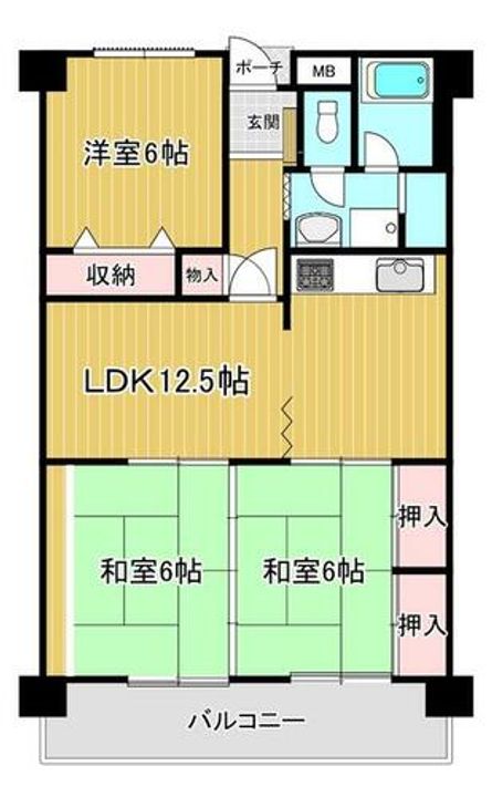 福岡県北九州市八幡西区皇后崎町(マンション)の賃貸物件の間取り