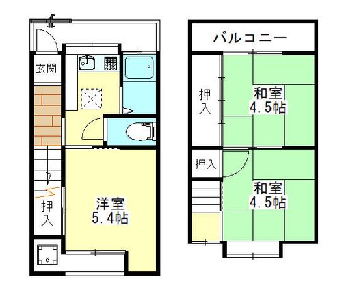 兵庫県伊丹市船原2丁目(テラスハウス)の賃貸物件の間取り